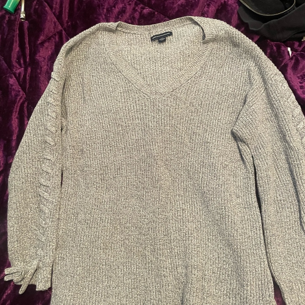 American Eagle Outfitters Light Gray V-Neck Sweater